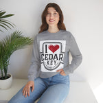 I Love Cedar Key Unisex Heavy Blend Sweatshirt, Cozy Travel Gift, Perfect for Fall, Souvenir Apparel, Casual Everyday Wear, Comfy Layering