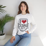 I Love Cedar Key Unisex Heavy Blend Sweatshirt, Cozy Travel Gift, Perfect for Fall, Souvenir Apparel, Casual Everyday Wear, Comfy Layering
