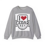 I Love Cedar Key Unisex Heavy Blend Sweatshirt, Cozy Travel Gift, Perfect for Fall, Souvenir Apparel, Casual Everyday Wear, Comfy Layering