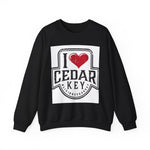 I Love Cedar Key Unisex Heavy Blend Sweatshirt, Cozy Travel Gift, Perfect for Fall, Souvenir Apparel, Casual Everyday Wear, Comfy Layering