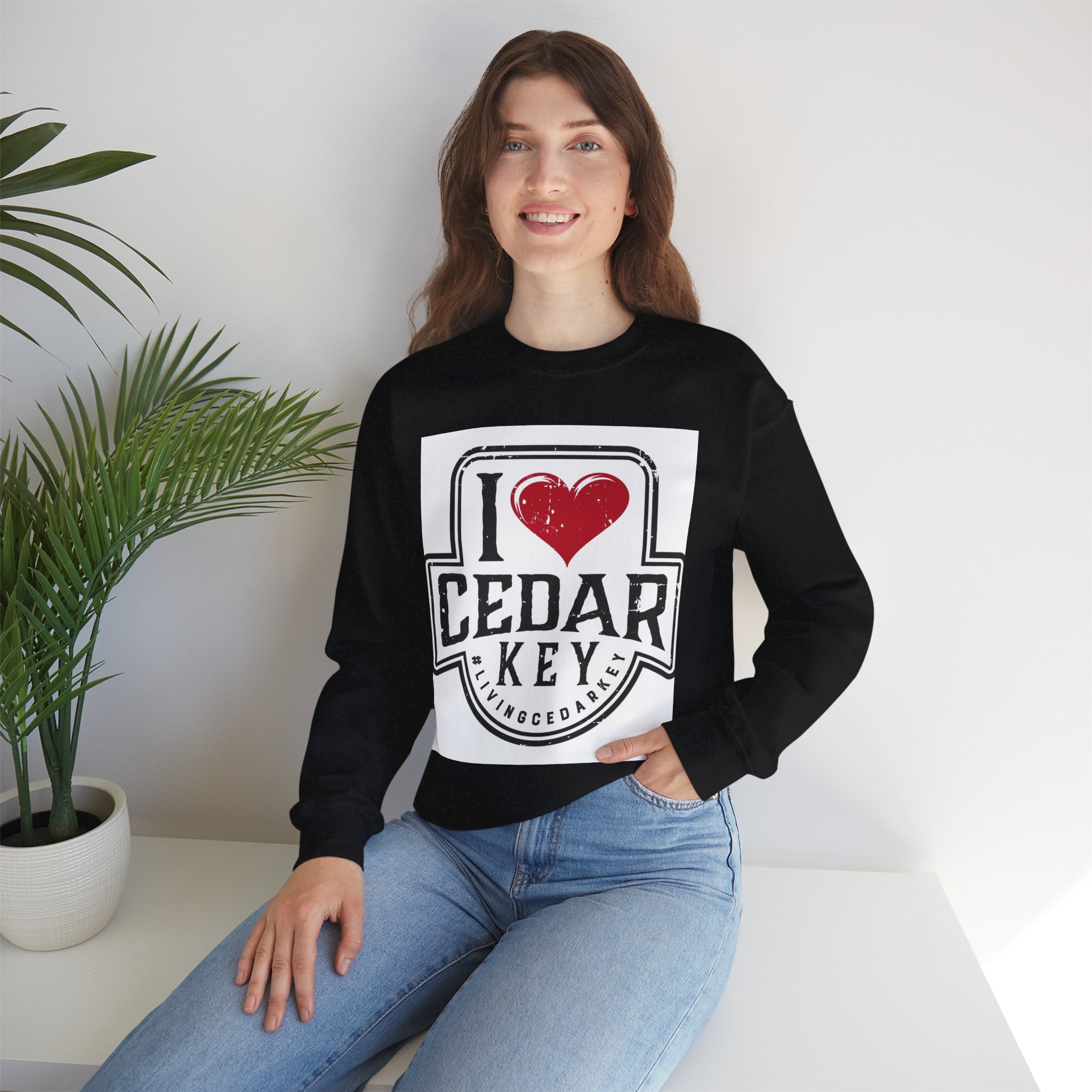 I Love Cedar Key Unisex Heavy Blend Sweatshirt, Cozy Travel Gift, Perfect for Fall, Souvenir Apparel, Casual Everyday Wear, Comfy Layering