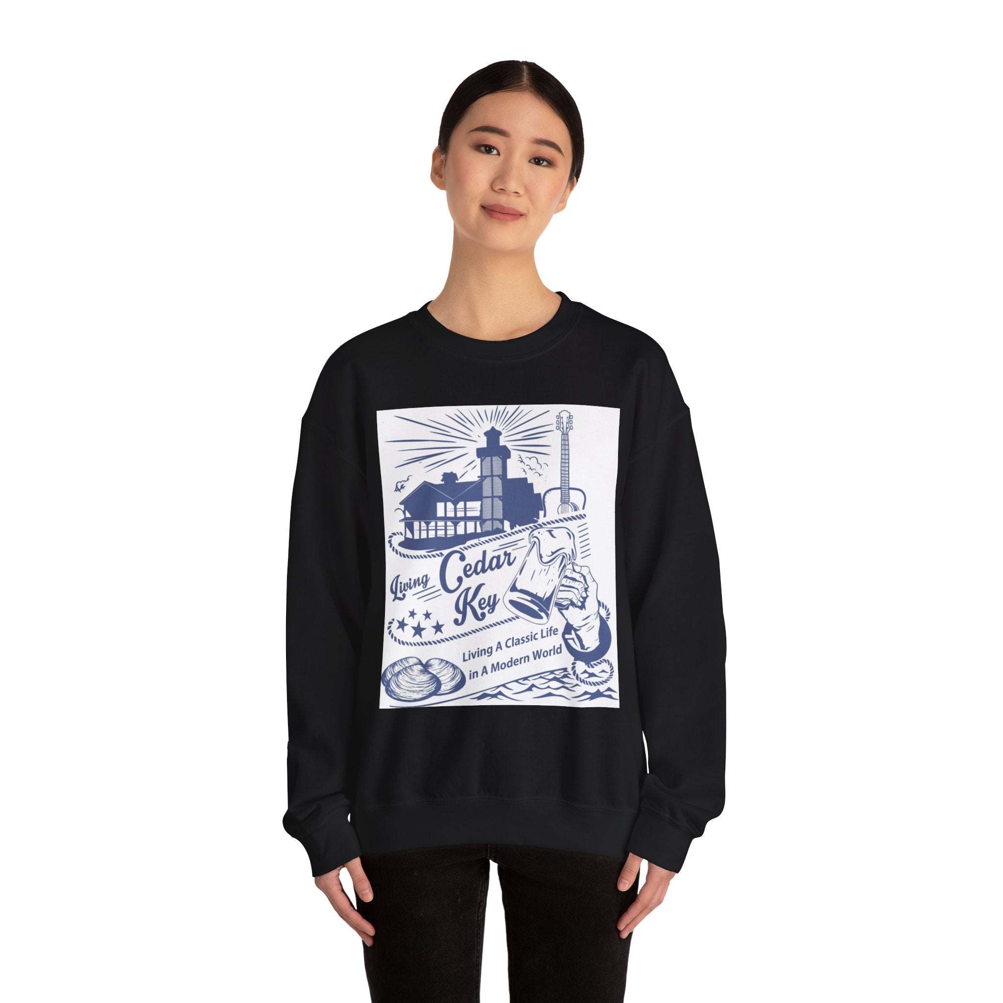 Cedar Key Crewneck Sweatshirt, Cozy Casual Wear, Nautical Apparel, Beach Lover Gift, Summer Vibes, Unisex Clothing