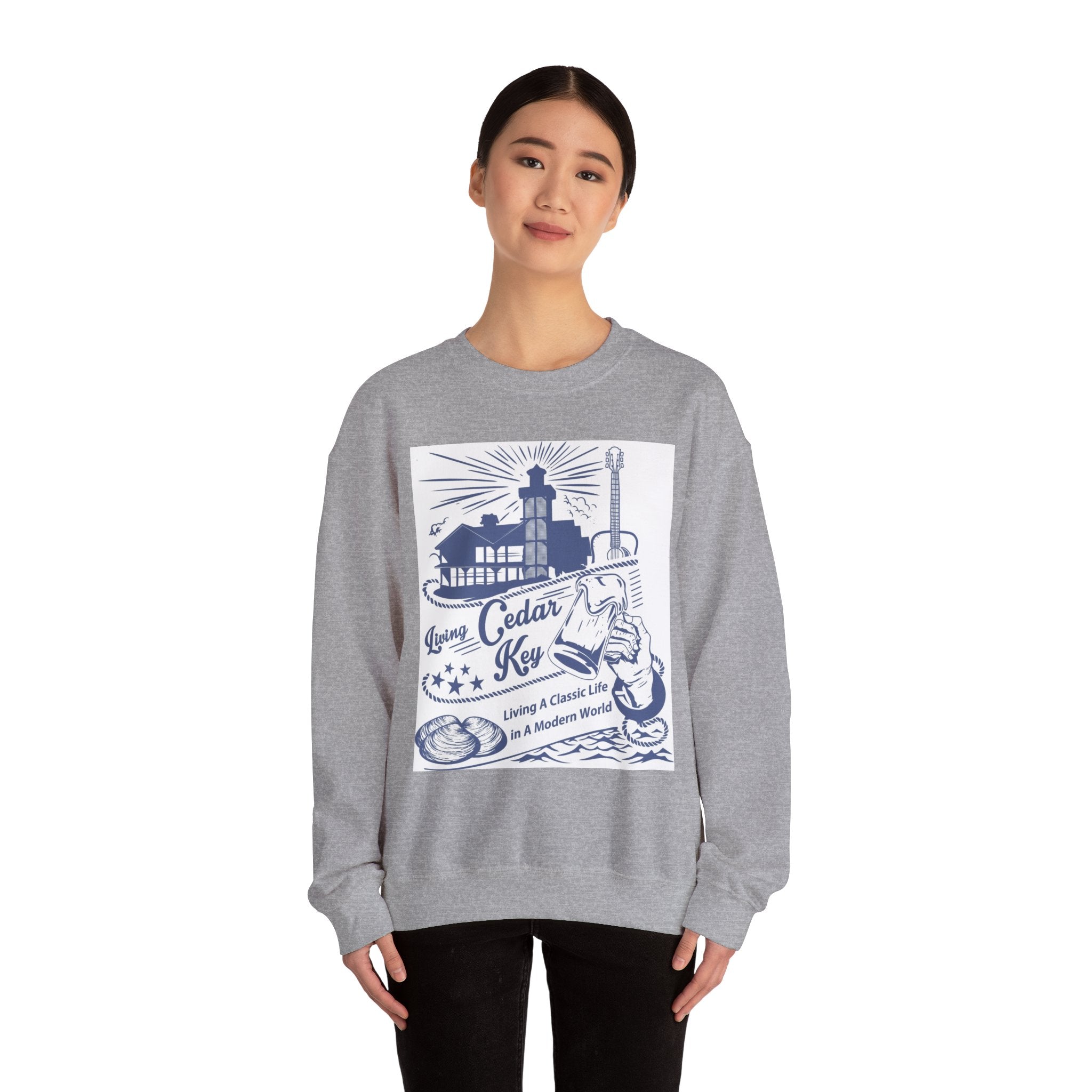 Cedar Key Crewneck Sweatshirt, Cozy Casual Wear, Nautical Apparel, Beach Lover Gift, Summer Vibes, Unisex Clothing