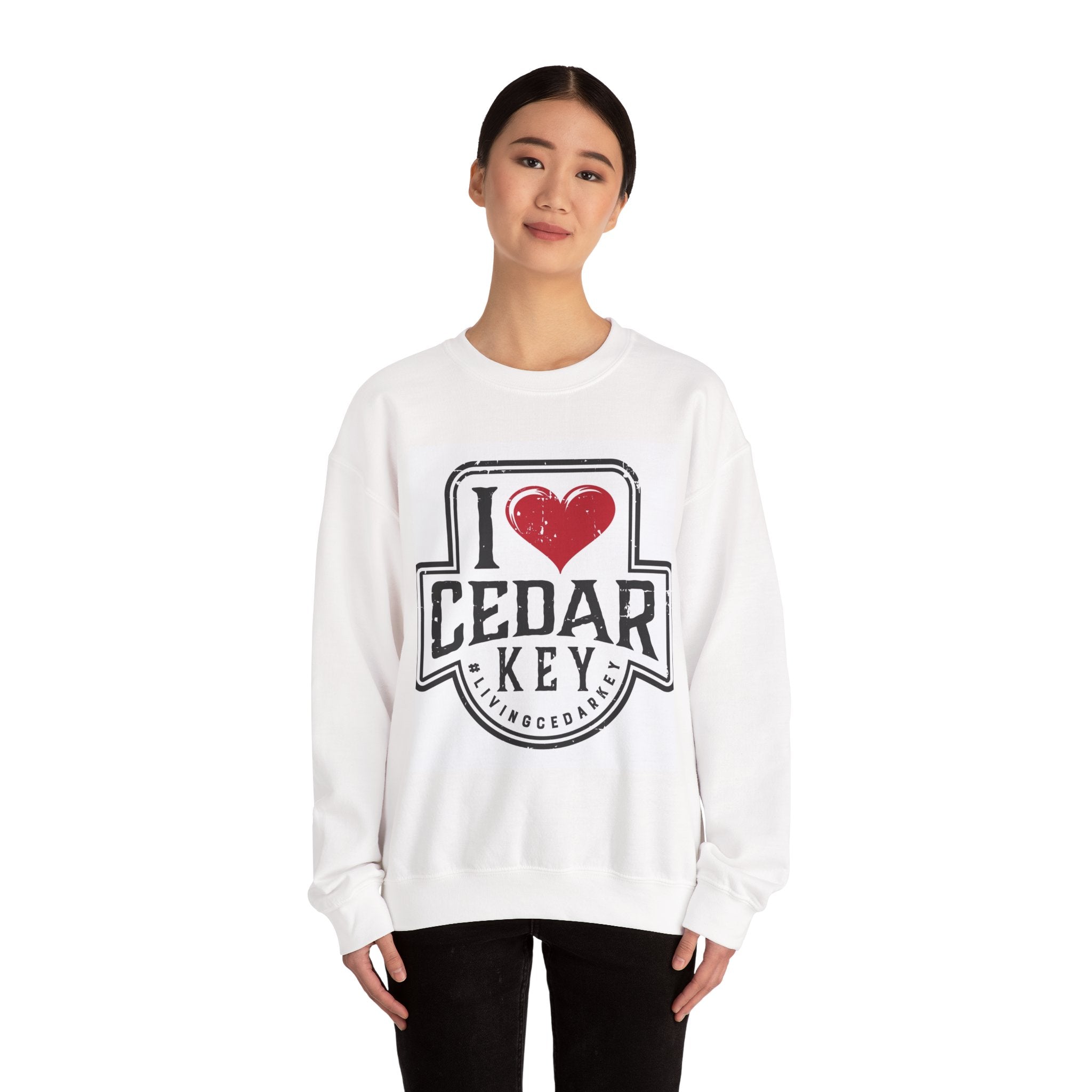I Love Cedar Key Unisex Heavy Blend Sweatshirt, Cozy Travel Gift, Perfect for Fall, Souvenir Apparel, Casual Everyday Wear, Comfy Layering