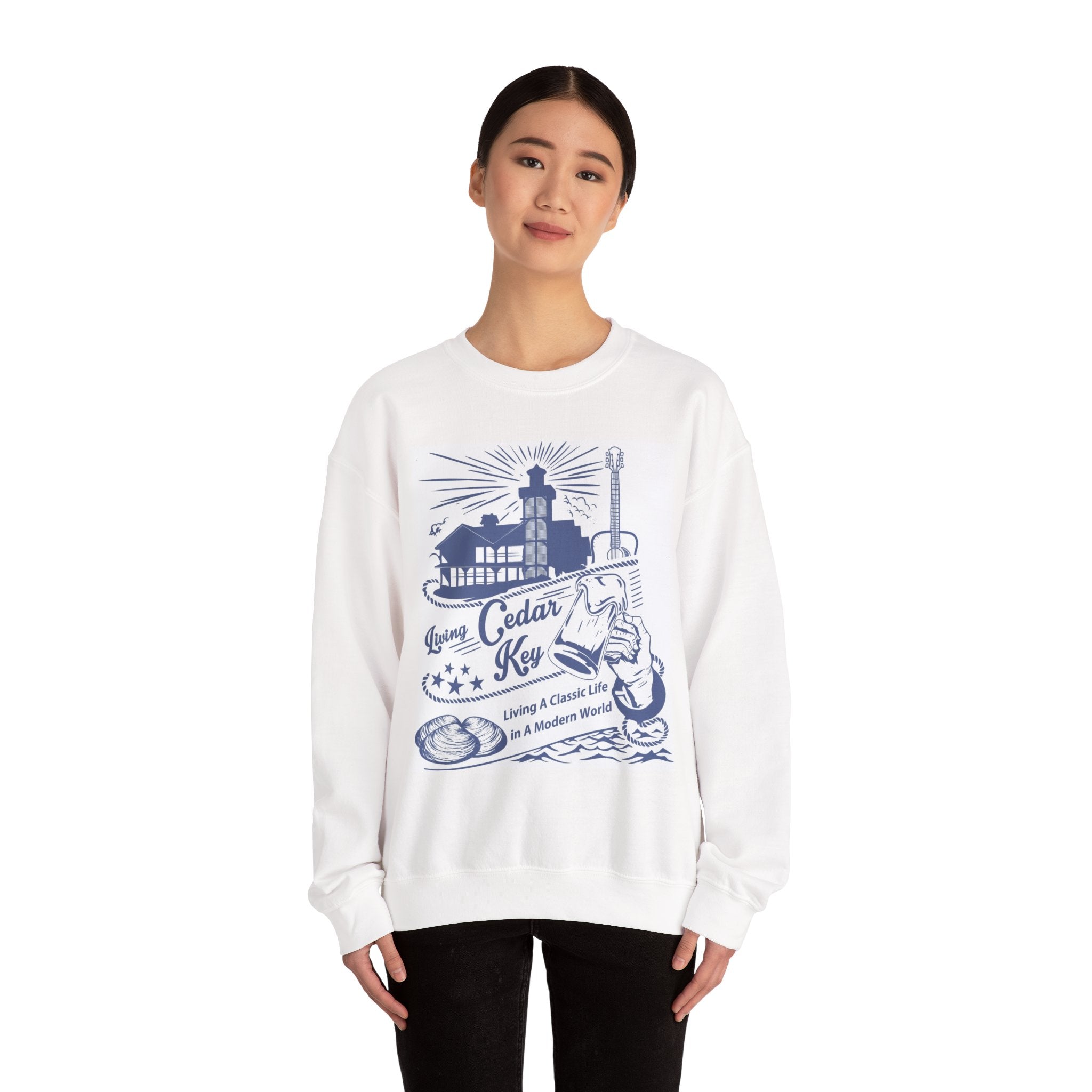 Cedar Key Crewneck Sweatshirt, Cozy Casual Wear, Nautical Apparel, Beach Lover Gift, Summer Vibes, Unisex Clothing