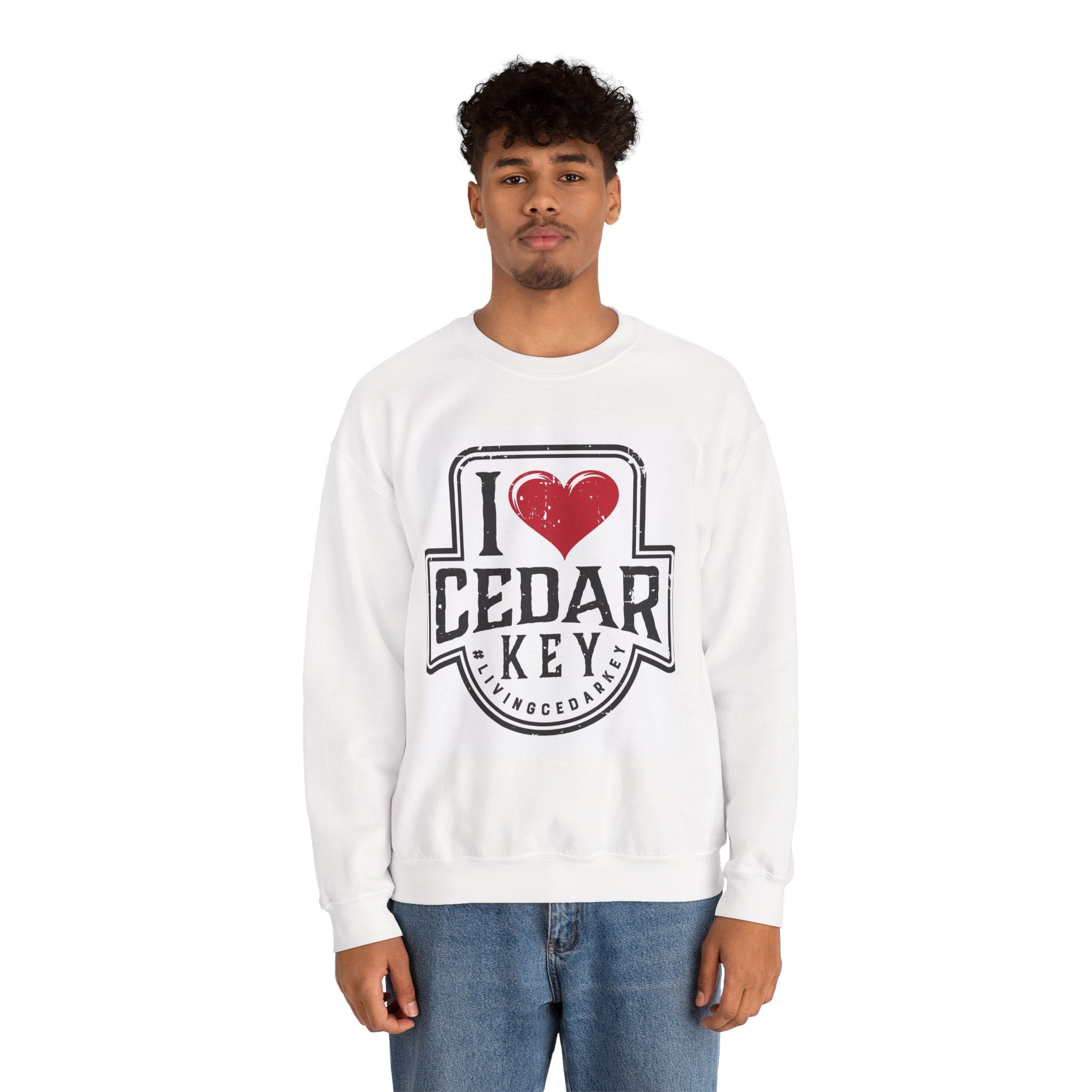 I Love Cedar Key Unisex Heavy Blend Sweatshirt, Cozy Travel Gift, Perfect for Fall, Souvenir Apparel, Casual Everyday Wear, Comfy Layering