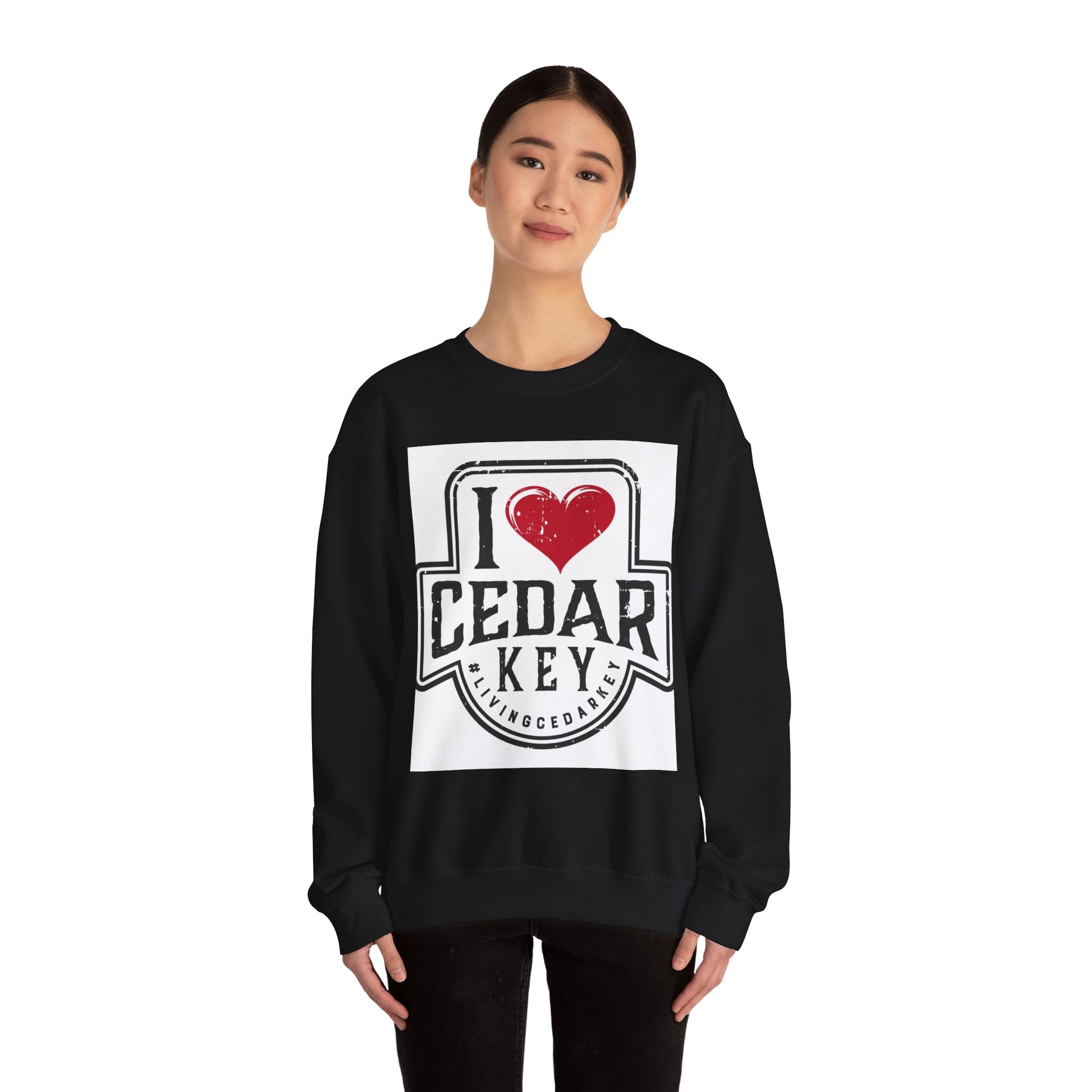 I Love Cedar Key Unisex Heavy Blend Sweatshirt, Cozy Travel Gift, Perfect for Fall, Souvenir Apparel, Casual Everyday Wear, Comfy Layering