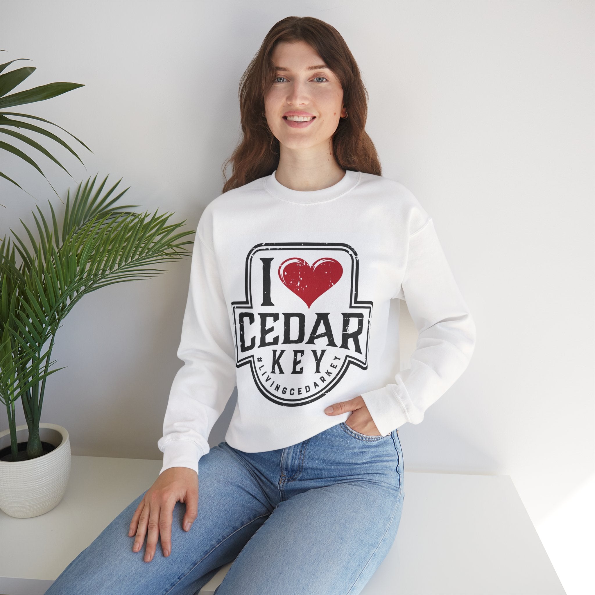 I Love Cedar Key Unisex Heavy Blend Sweatshirt, Cozy Travel Gift, Perfect for Fall, Souvenir Apparel, Casual Everyday Wear, Comfy Layering