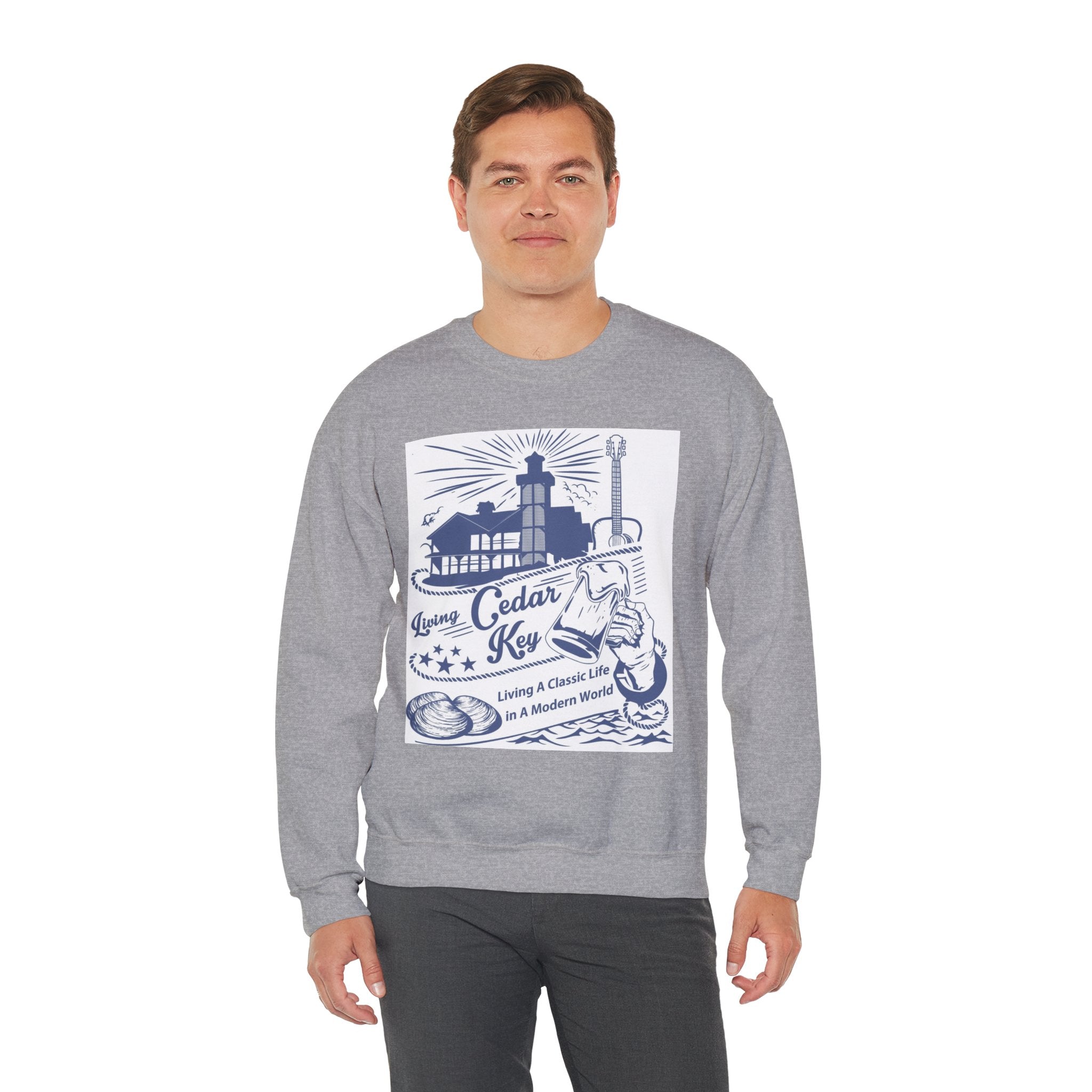 Cedar Key Crewneck Sweatshirt, Cozy Casual Wear, Nautical Apparel, Beach Lover Gift, Summer Vibes, Unisex Clothing