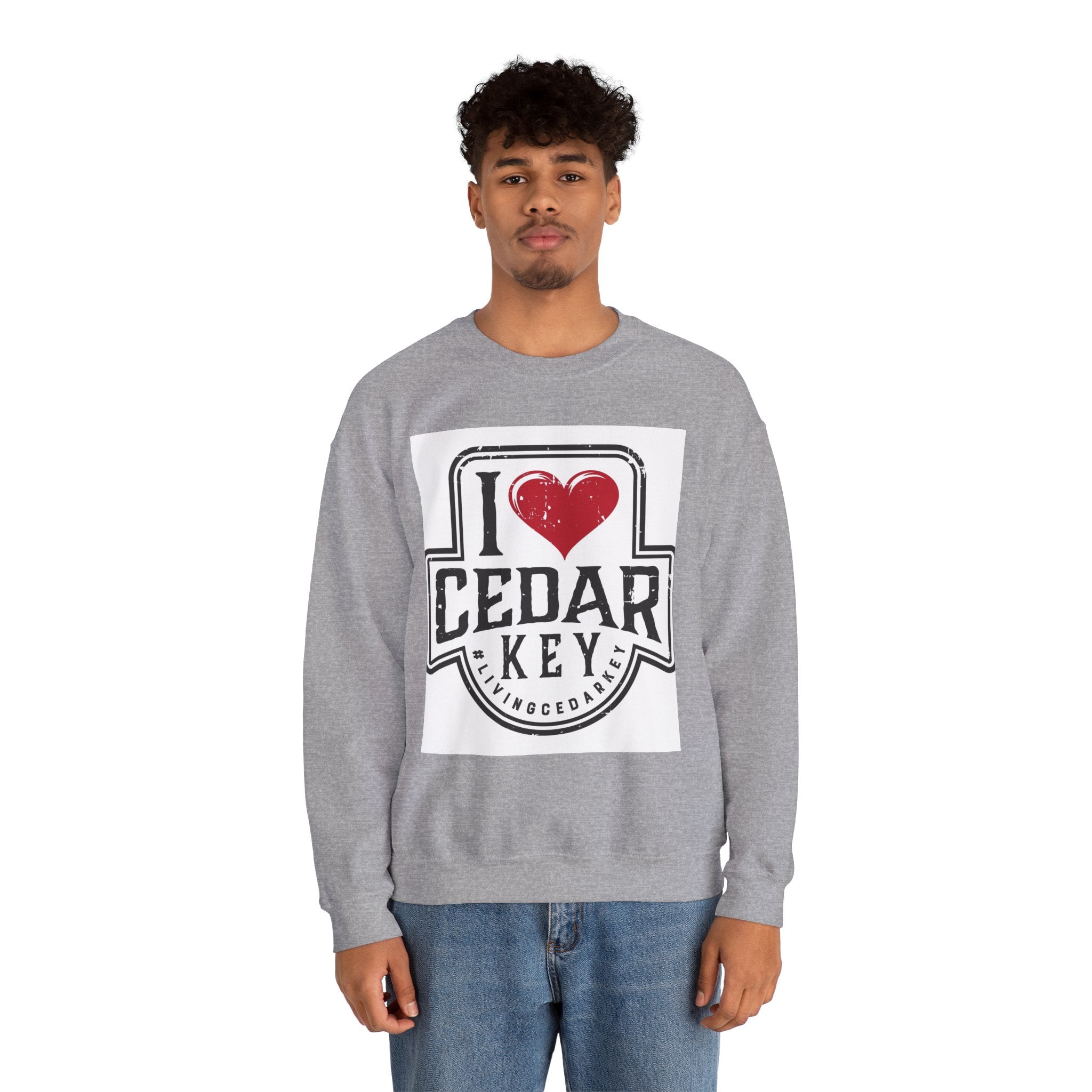 I Love Cedar Key Unisex Heavy Blend Sweatshirt, Cozy Travel Gift, Perfect for Fall, Souvenir Apparel, Casual Everyday Wear, Comfy Layering