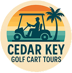 Logo for Cedar Key Golf Cart Tours with a golf cart and palm tree design.