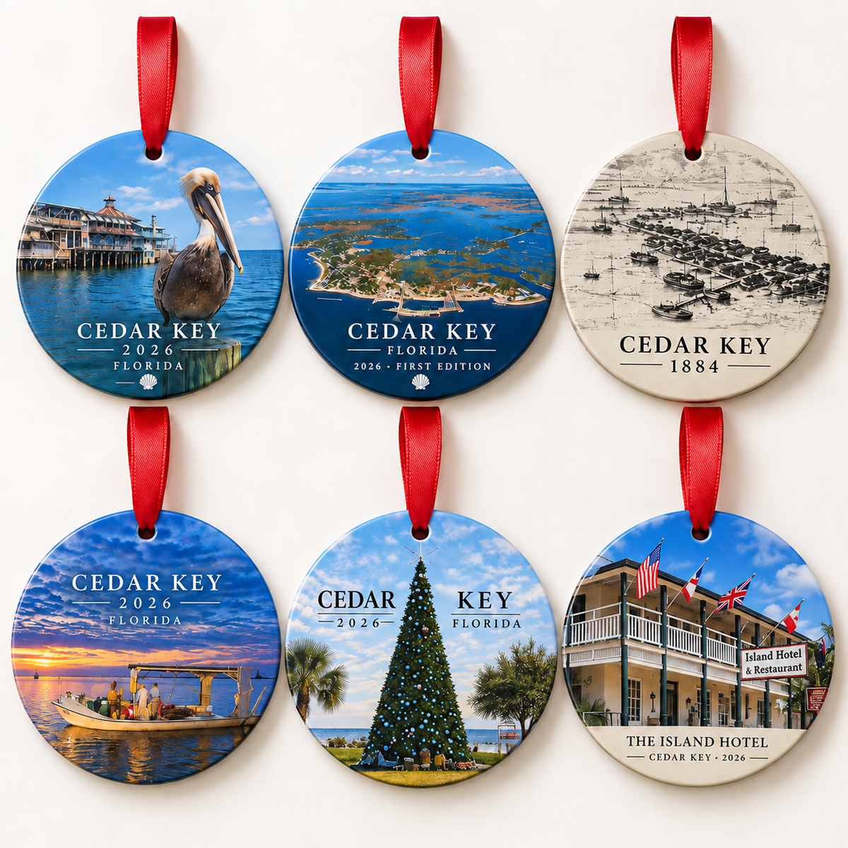 Complete Christmas in Cedar Key 2026 Ornament Collection – Set of 6