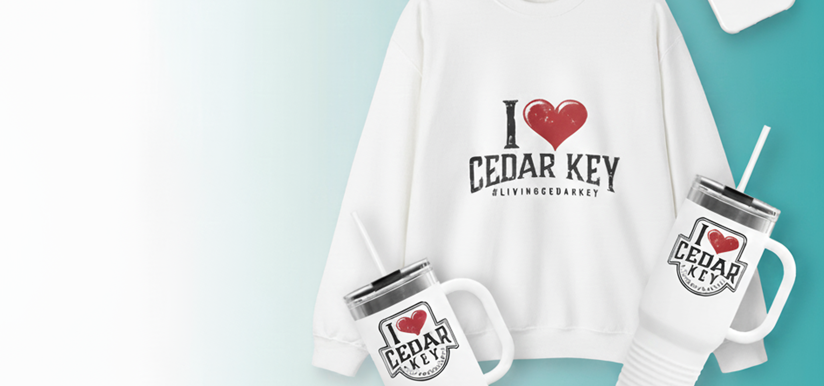  'I ❤️ Cedar Key' design on a light blue background